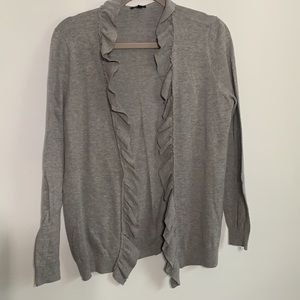 Talbots Gray Ruffle Cardigan